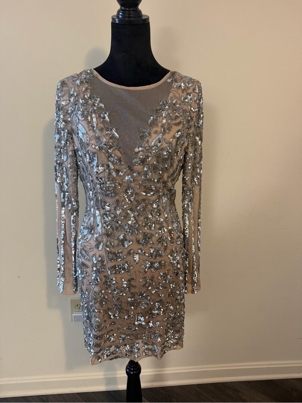 Peace + Love by Missguided Nude & Silver Embellished Sequin Mini Dress